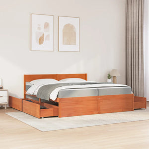 vidaXL Lit avec tiroirs et matelas Marron ciré 200x200 Bois massif