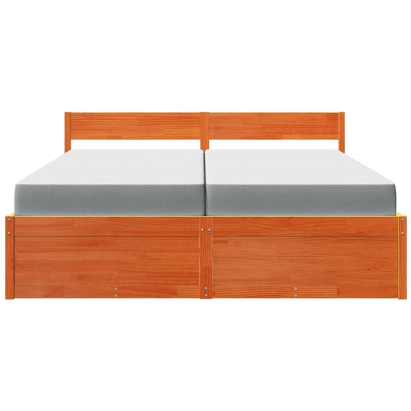 vidaXL Lit avec tiroirs et matelas Marron ciré 200x200 Bois massif