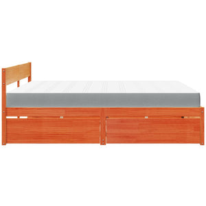 vidaXL Lit avec tiroirs et matelas Marron ciré 200x200 Bois massif