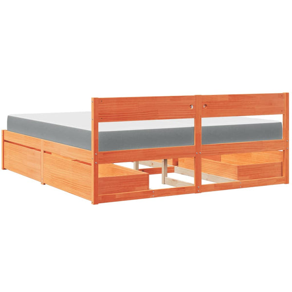 vidaXL Lit avec tiroirs et matelas Marron ciré 200x200 Bois massif