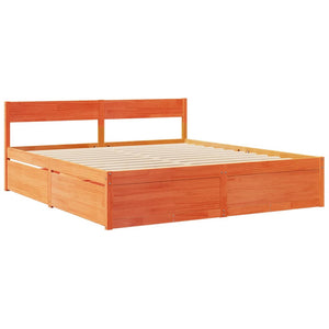 vidaXL Lit avec tiroirs et matelas Marron ciré 200x200 Bois massif