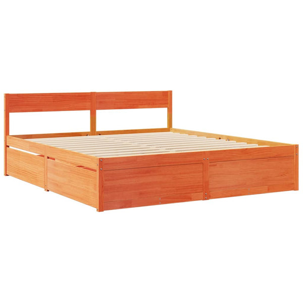 vidaXL Lit avec tiroirs et matelas Marron ciré 200x200 Bois massif