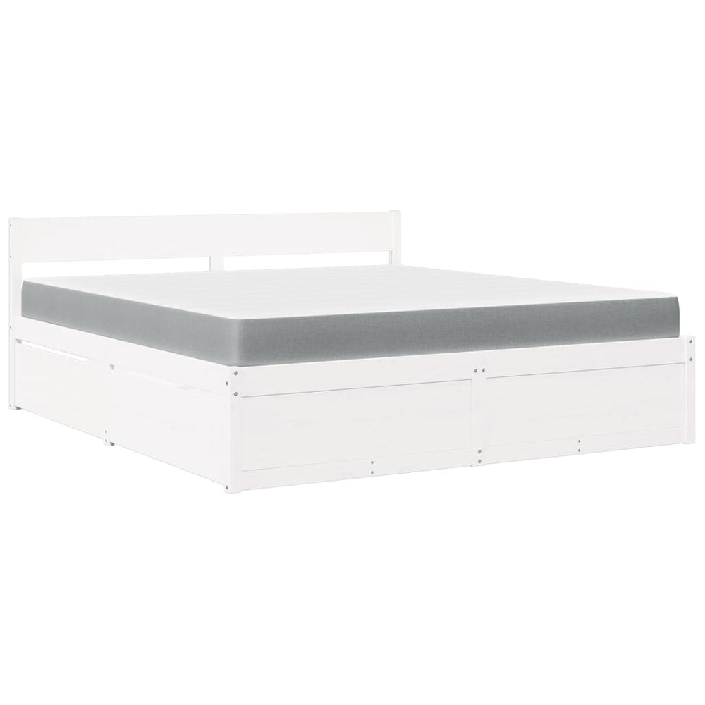Bett mit Schubladen, Matratze, Massivholz Weiß 180x200