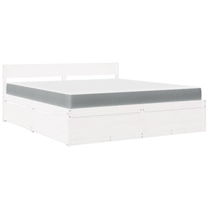 Bett mit Schubladen, Matratze, Massivholz Weiß 180x200