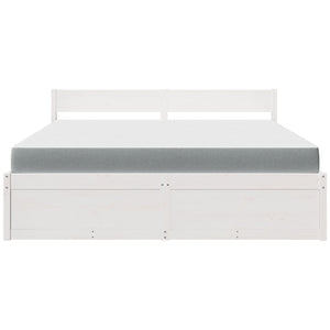 Bett mit Schubladen, Matratze, Massivholz Weiß 180x200