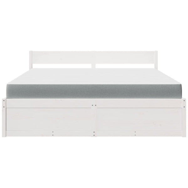 Bett mit Schubladen, Matratze, Massivholz Weiß 180x200