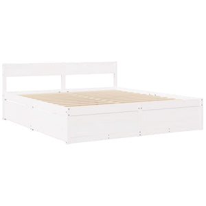Bett mit Schubladen, Matratze, Massivholz Weiß 180x200