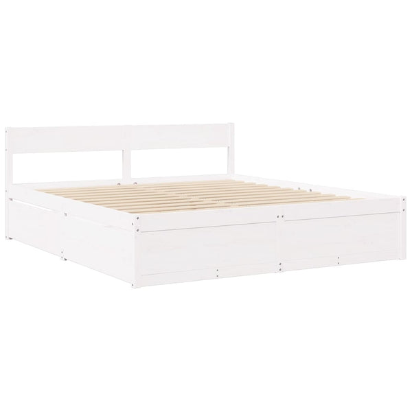 Bett mit Schubladen, Matratze, Massivholz Weiß 180x200