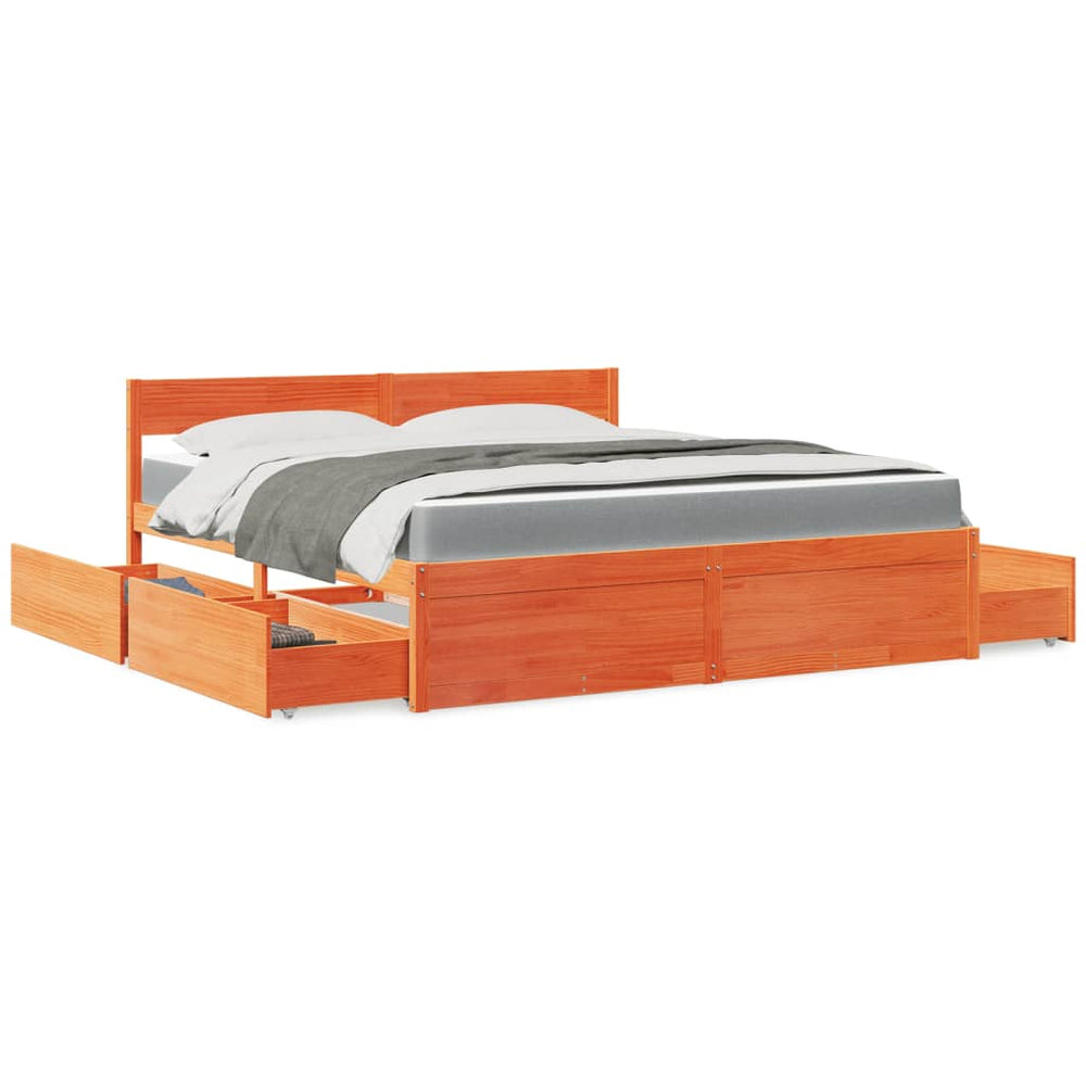 Bett mit Schubladen & Matratze 180x200 Massivholz