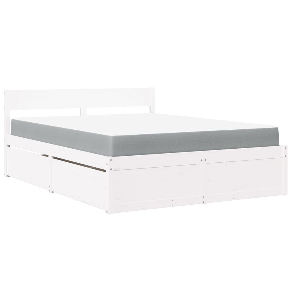 vidaXL Bed with Drawers and Mattress White 160x200 cm Solid Wood