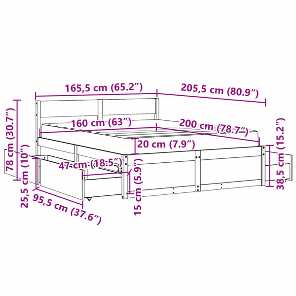 Bett 160x200 mit Schubladen & Matratze Kiefer Massivholz