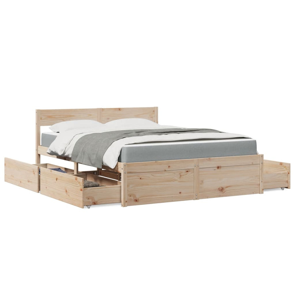 Bett mit Schubladen & Matratze 140x200 cm Kiefer