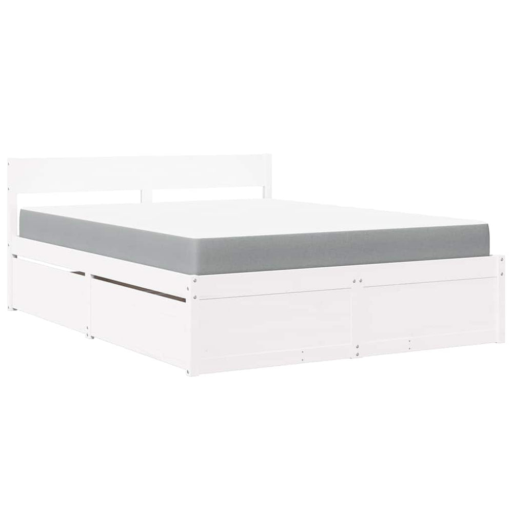 vidaXL Bed with Drawers and Mattress White 140x200 cm Solid Wood