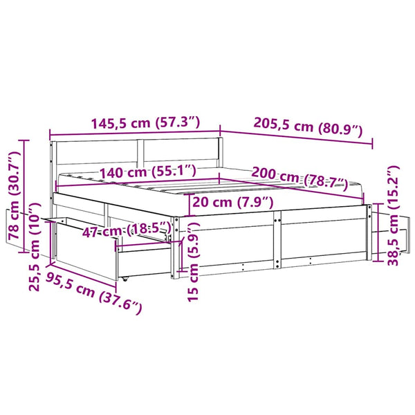 Bett 140x200 mit Schubladen & Matratze