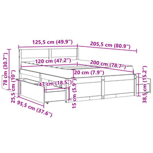 Bett mit Schubladen & Matratze 120x200 cm Kieferholz