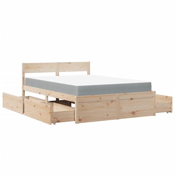 Bett mit Schubladen & Matratze 120x200 cm Kieferholz