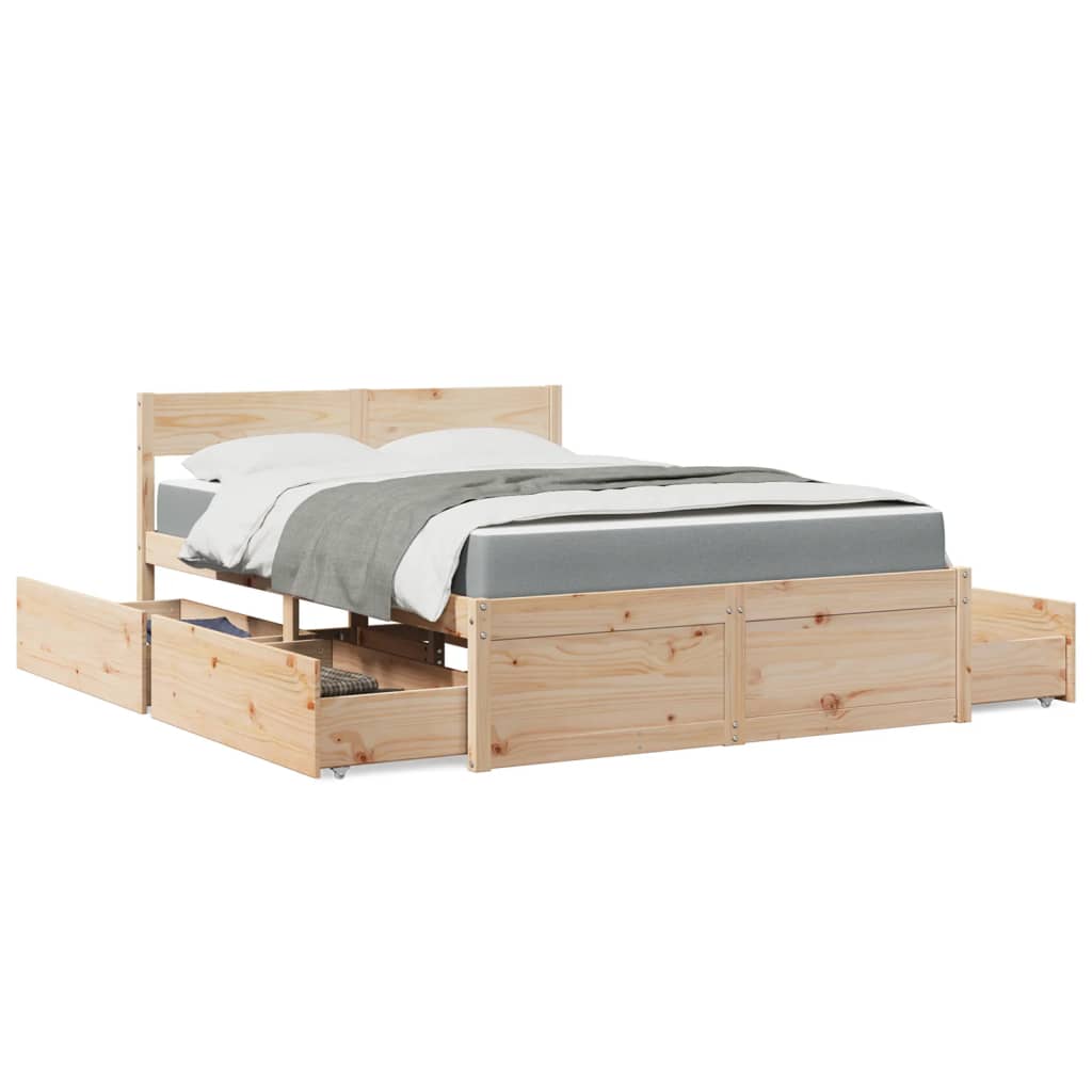 Bett mit Schubladen & Matratze 120x200 cm Kieferholz