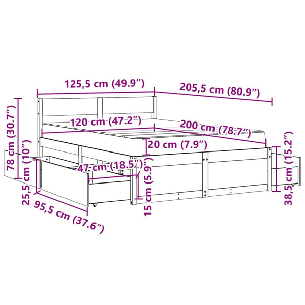 Bett mit Schubladen & Matratze 120x200 cm