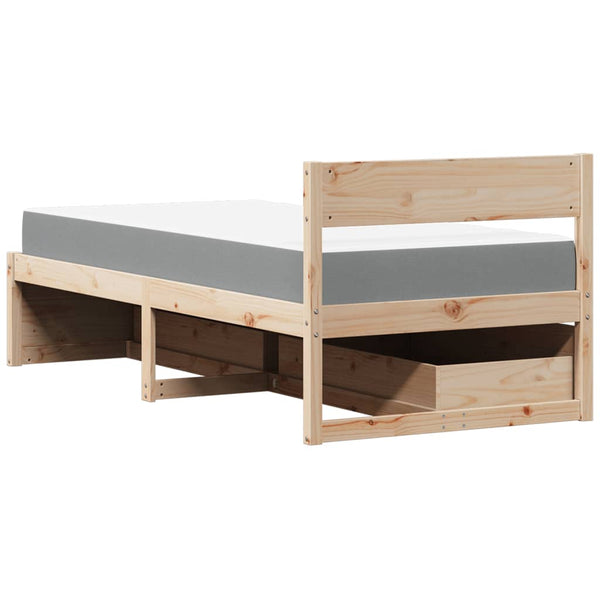Massivholz Kiefer Bett mit Schubladen & Matratze 100x200