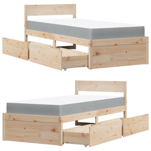 Massivholz Kiefer Bett mit Schubladen & Matratze 100x200
