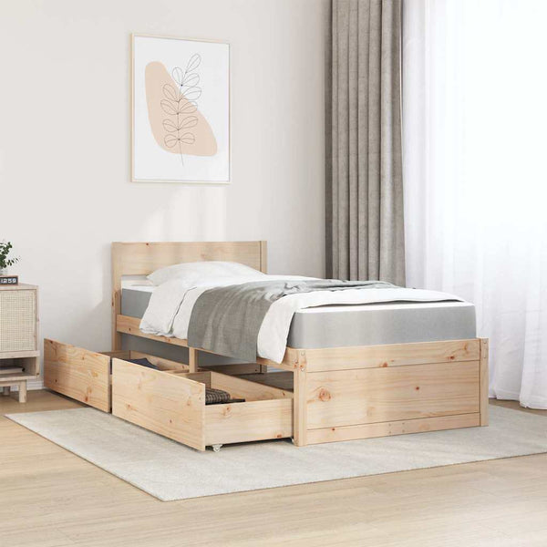 Bett mit Schubladen & Matratze 90x200 cm Kiefer