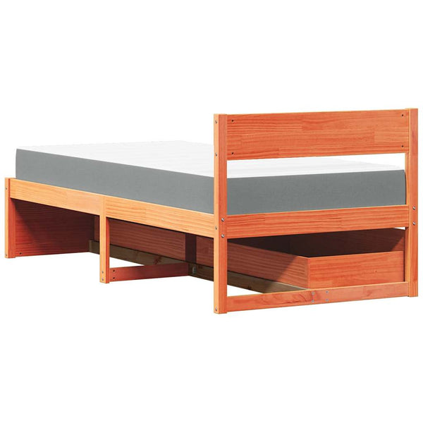 Massivholz Bett mit Schubladen & Matratze 90x200