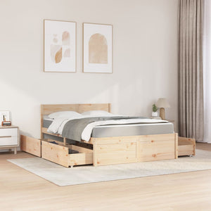 Bett 140x190 mit Schubladen & Matratze Kiefernholz