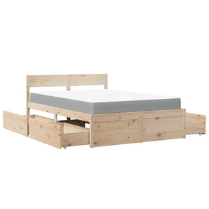 Bett 140x190 mit Schubladen & Matratze Kiefernholz