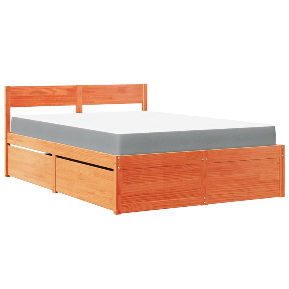 Bett mit Schubladen & Matratze 140x190 Massivholz