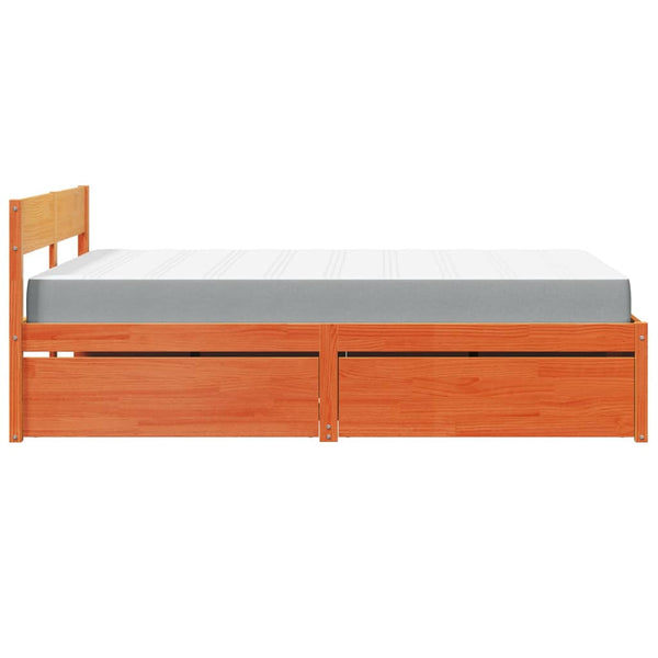 Bett mit Schubladen & Matratze 140x190 Massivholz