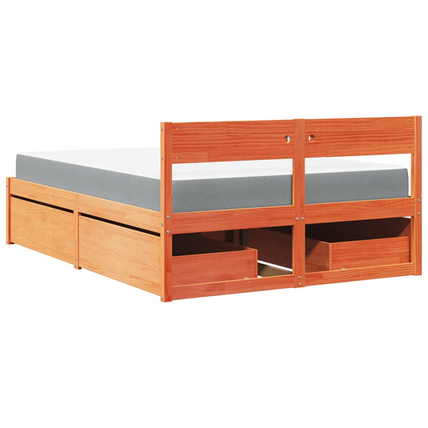 Bett mit Schubladen & Matratze 140x190 Massivholz