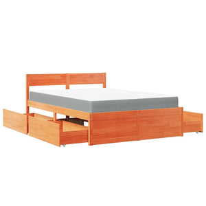Bett mit Schubladen & Matratze 140x190 Massivholz