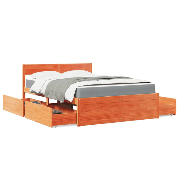 Bett mit Schubladen & Matratze 140x190 Massivholz