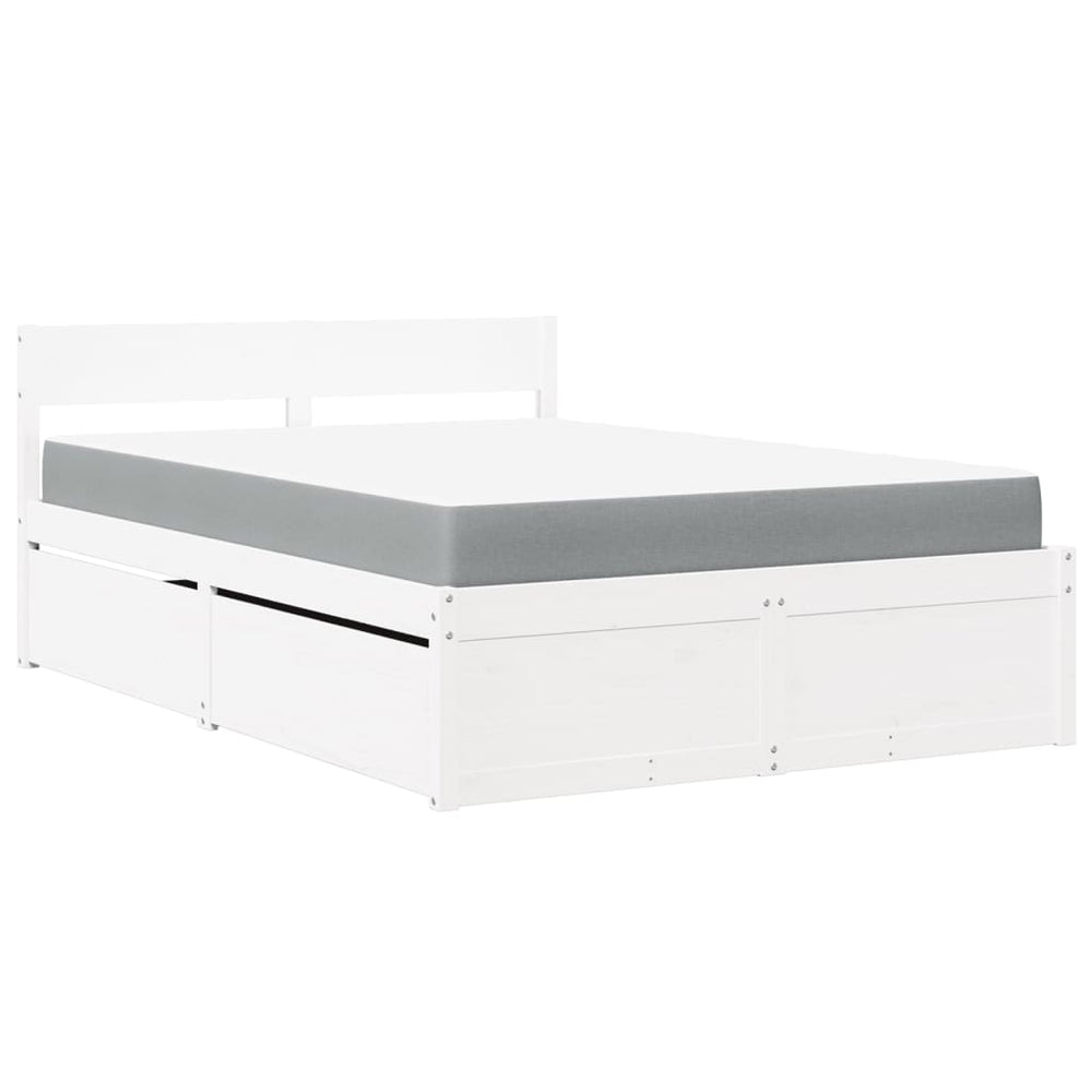 Bett mit Schubladen, Matratze, Massivholz Weiß 120x190