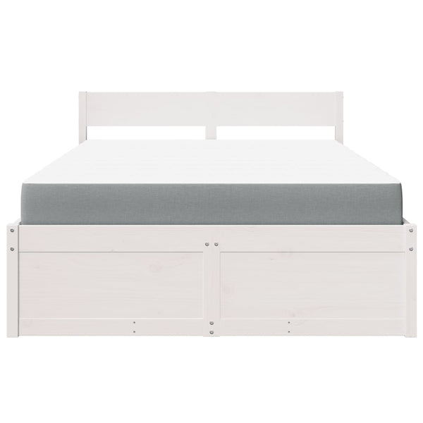 Bett mit Schubladen, Matratze, Massivholz Weiß 120x190