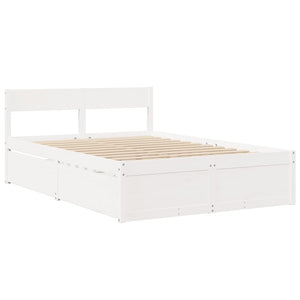 Bett mit Schubladen, Matratze, Massivholz Weiß 120x190