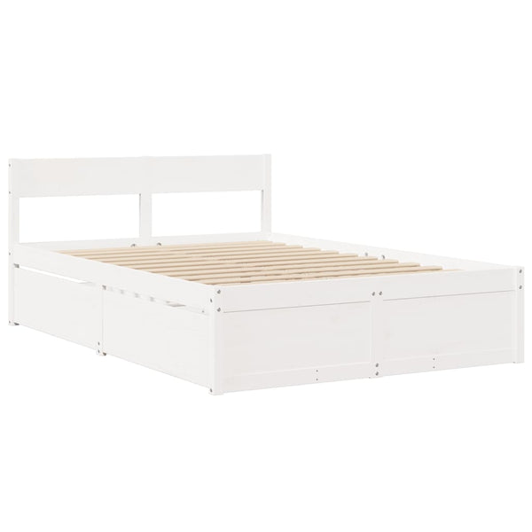 Bett mit Schubladen, Matratze, Massivholz Weiß 120x190
