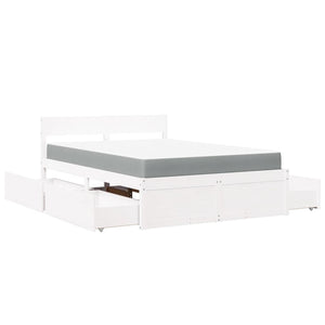 Bett mit Schubladen, Matratze, Massivholz Weiß 120x190