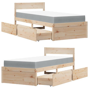 Bett mit Schubladen & Matratze Kiefer Massivholz 90x190