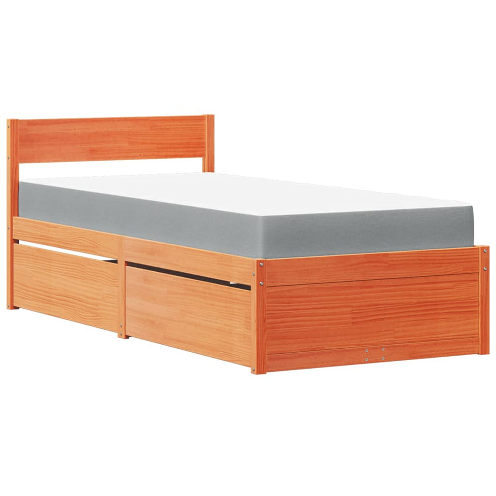 Bett mit Schubladen & Matratze 90x190 cm Massivholz