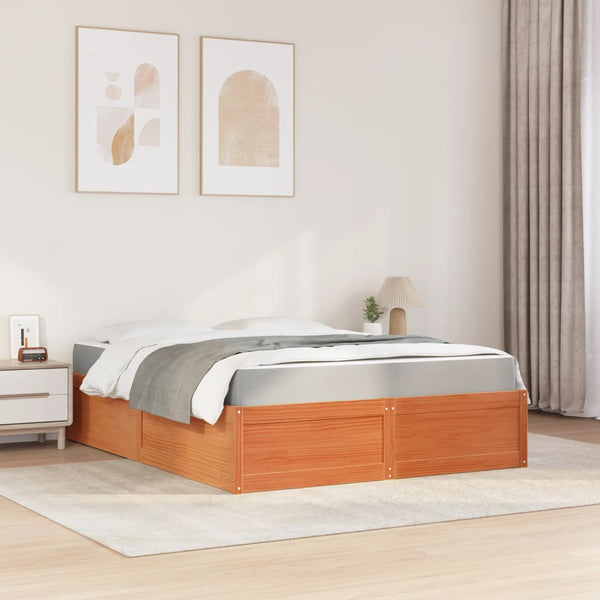 Bett mit Matratze 160x200 cm Kiefer Massivholz Wachsbraun