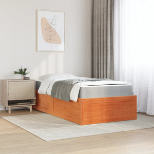 Bett mit Matratze Wachsbraun 100x200 cm Kiefer Massivholz