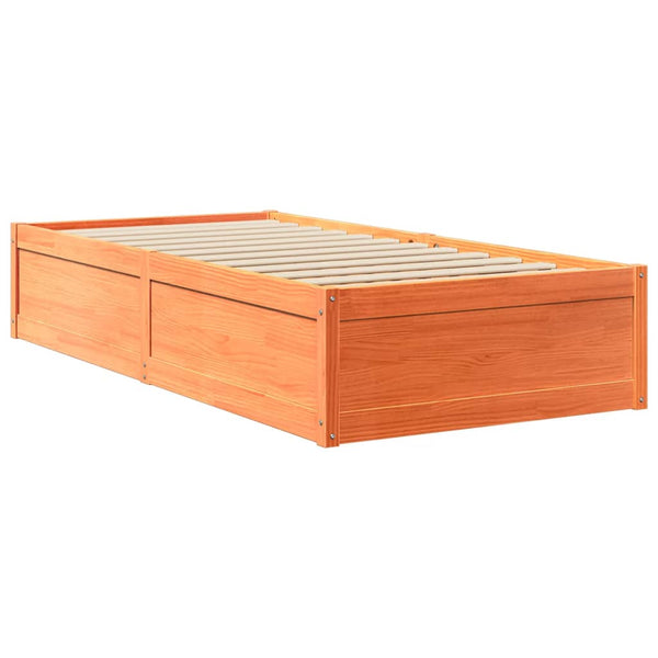 Bett mit Matratze Wachsbraun 100x200 cm Kiefer Massivholz