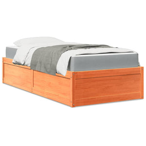 Bett mit Matratze Wachsbraun 90x200 cm Kiefernholz
