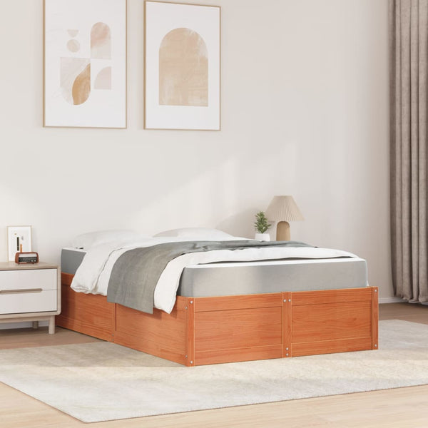 Bett mit Matratze Wachsbraun 140x190 cm Kiefer