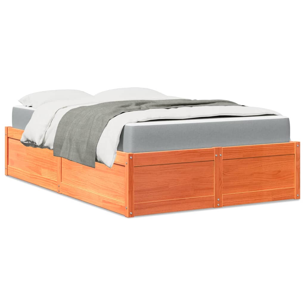Bett mit Matratze, Wachsbraun, 120x190 cm