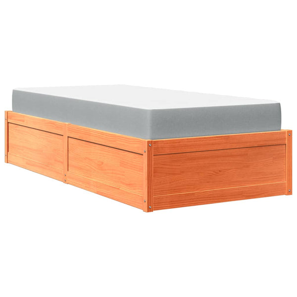 Bett mit Matratze Wachsbraun 90x190 cm Kiefer Massivholz