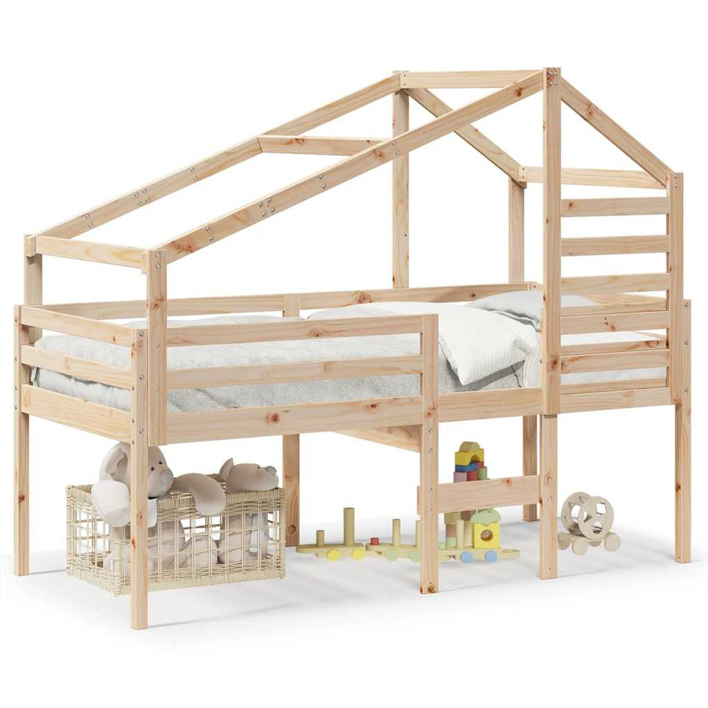 Hochbett mit Dach 80x200 cm Kiefer Massivholz