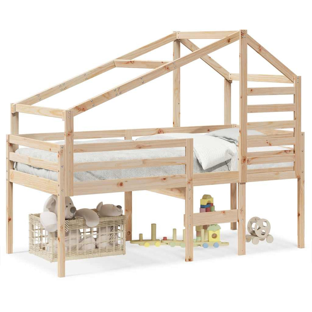 vidaXL Lit mezzanine avec toit 90x200 cm Bois de pin massif