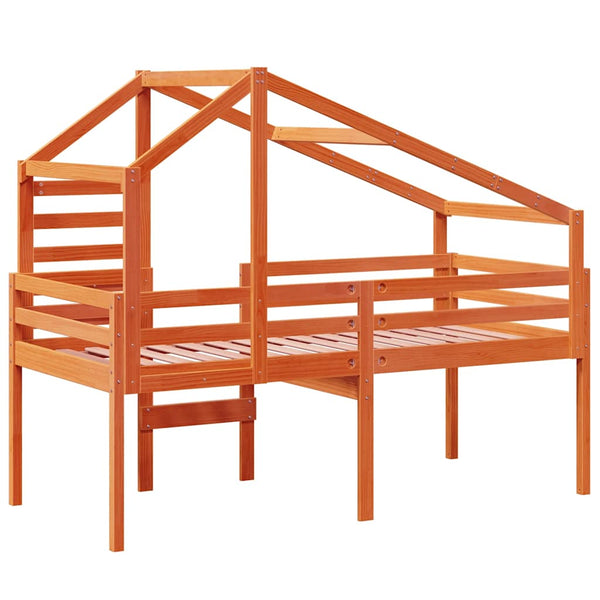 Hochbett mit Dach 90x200 cm Kiefer Massivholz